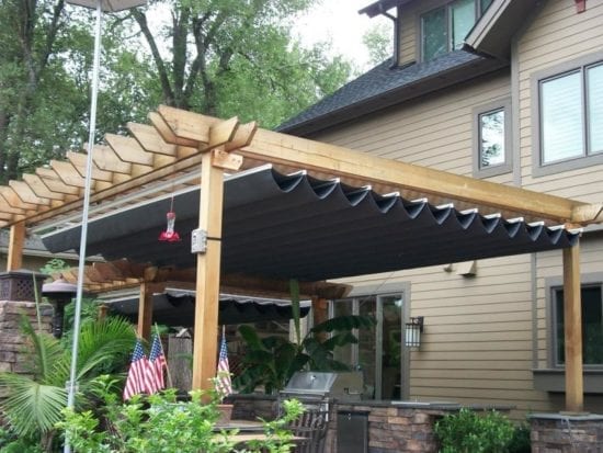Pergola with Roman Fold Shades After