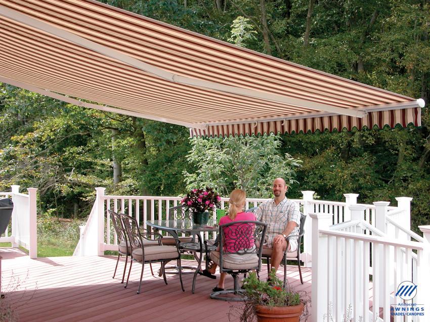 retractable awning covering deck