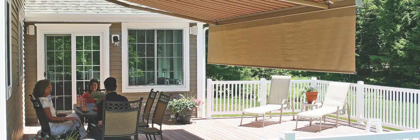 Awning shading portion of deck