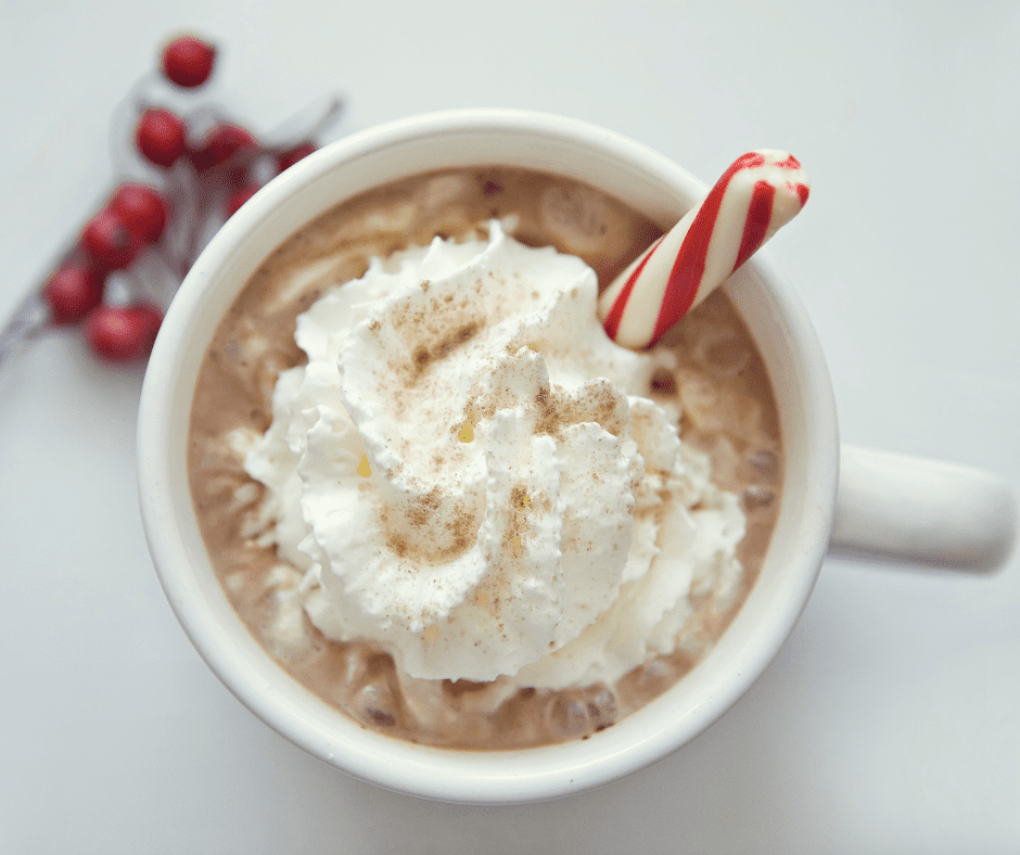 hot cocoa with candy cane