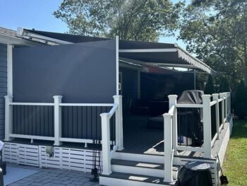 Combining a horizontal shade and awning bring lots of shade and privacy to your deck or patio.