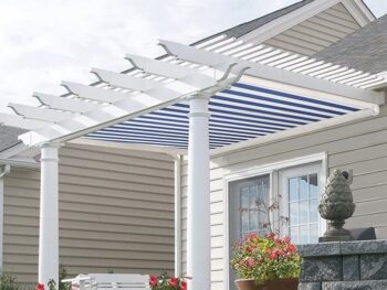 Tension Shade mounted under a pergola.