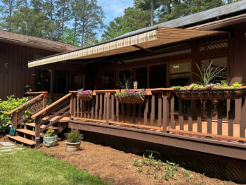 Large motorized awning over deck