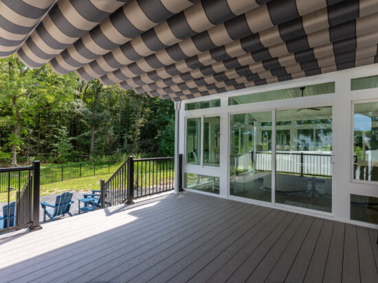 Pergola Canopy next to Sunroom over deck Virginia Beach